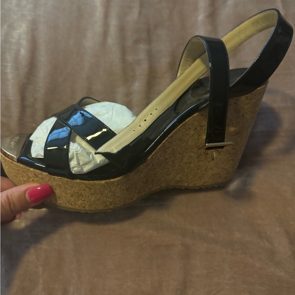 Jimmy Choo Papyrus Cork Wedge Sandals Size 41 - Picture 3 of 7